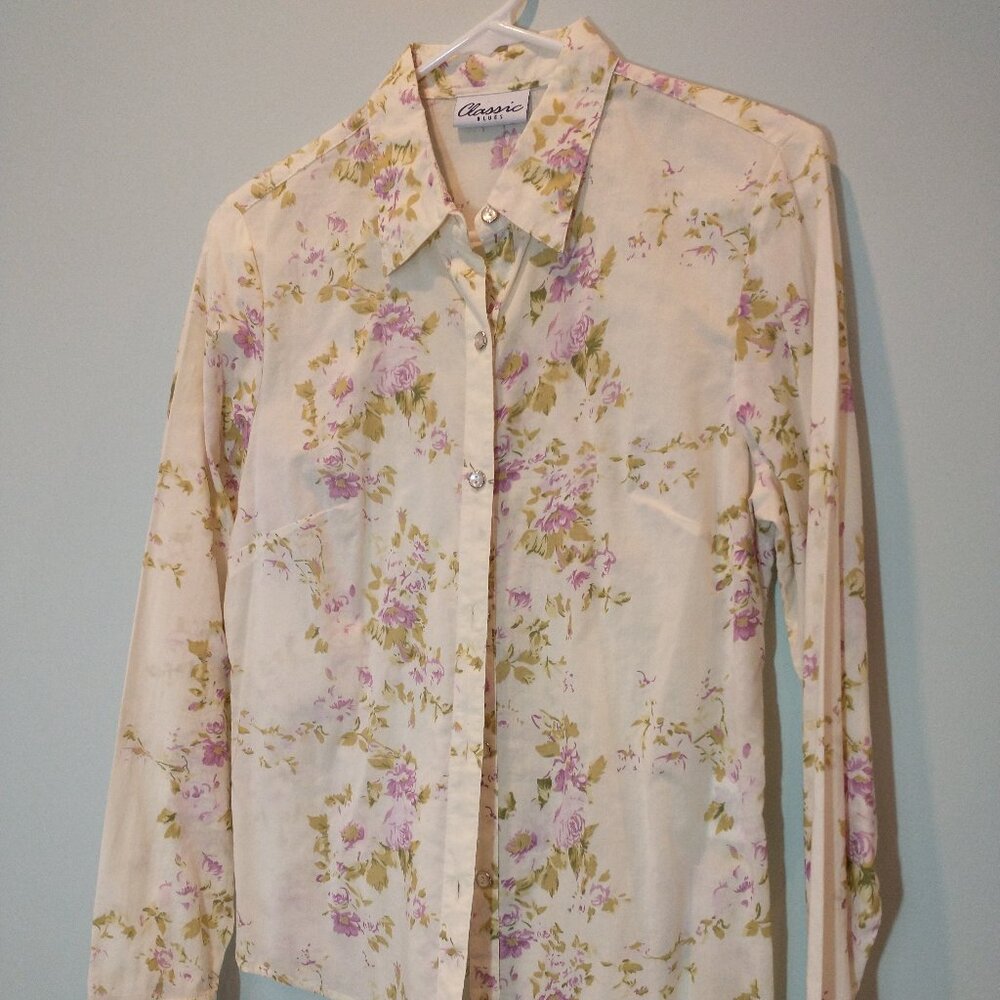 Classic Blues Floral Blouse Size M